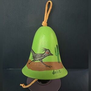 Southwest Hand Painted Ceramic Bell with Roadrunner (Dobe- Time Traveler)
